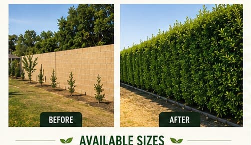 Before and after ficus privacy hedge installation