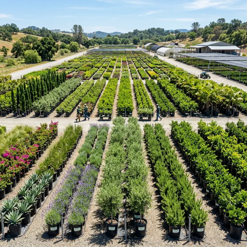 Rows of healthy nursery-grown ficus trees