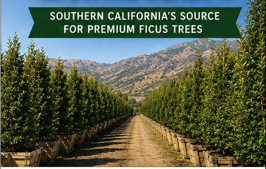 Rows of healthy nursery-grown ficus trees